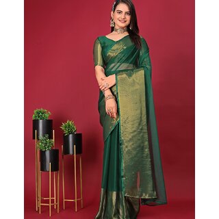                       Green Colour  Chiffon Silk Saree With zari patta                                              