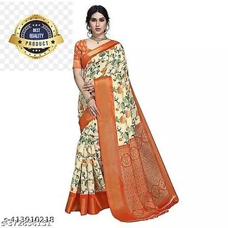                       Orange Colour Floral Printed Saree With Blouse Piece                                              