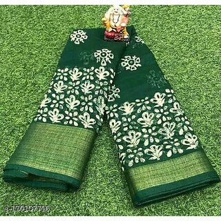                       Green Colour Cotton Printed saree With Blouse Piece                                              