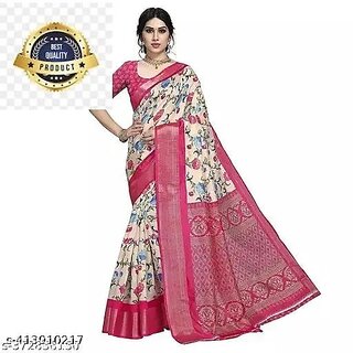                       Pink Colour Floral Printed Saree With Blouse Piece                                              