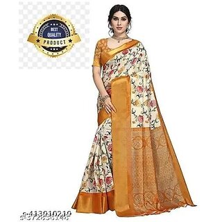                       Yellow Colour Floral Printed Saree With Blouse Piece                                              