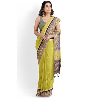                       Green Colour Paithani Design Silk Saree With Blouse Piece                                              