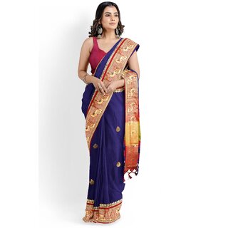                       Blue Colour Paithani Design Silk Saree With Blouse Piece                                              