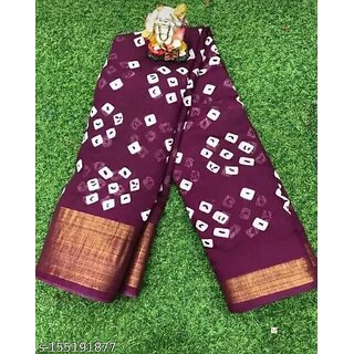                       Wine Colour Bandhani Printed Cotton Silk Saree                                              