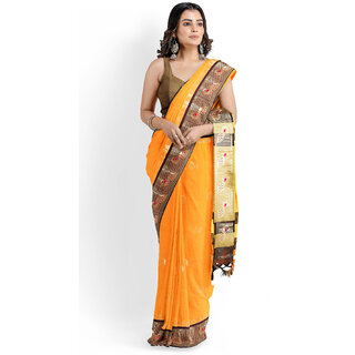                       Yellow Colour Paithani Design Silk Saree With Blouse Piece                                              