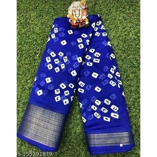                       Blue Colour Bandhani Printed Cotton Silk Saree                                              