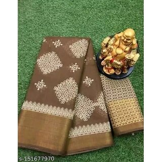                       Brown Colour Cotton Printed saree With Blouse Piece                                              