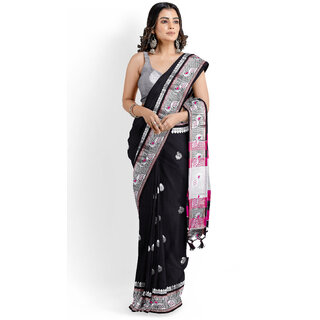                       Black Colour Paithani Design Silk Saree With Blouse Piece                                              