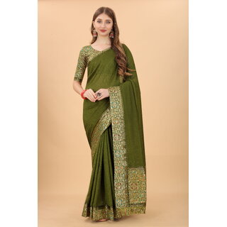 Sea Green Colour Vichitra Silk Embroidried Saree With Jaquard Blouse Piece Sea Green Colour Vichitra Silk Embroidried Saree With Jaquard Blouse Piece