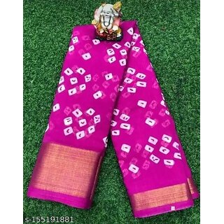                       Red Colour Bandhani Printed Cotton Silk Saree                                              