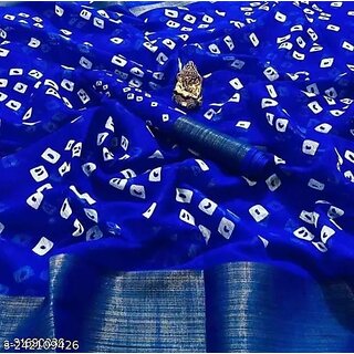                       Blue Colour Bandhani Printed Cotton Silk Saree                                              