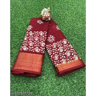                       Red Colour Cotton Printed saree With Blouse Piece                                              