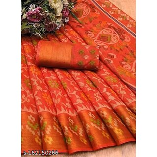                       Orange Colour Cotton Printed Saree With Blouse Piece                                              