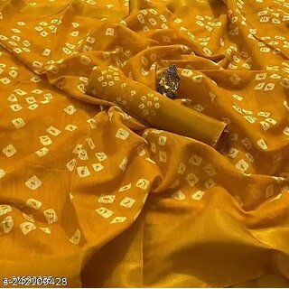                       Yellow Colour Bandhani Printed Cotton Silk Saree                                              