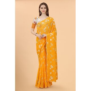                       Yellow Colour Zoya Silk Digital  Printed Saree With Lace Border                                              