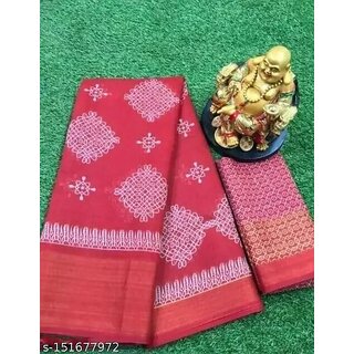                       Red Colour Cotton Printed saree With Blouse Piece                                              