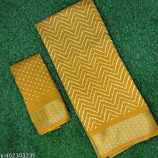 Yellow Colour Zigzag Printed Print Zari Border Dola Silk Saree With Blouse Piece Yellow Colour Zigzag Printed Print Zari Border Dola Silk Saree With Blouse Piece