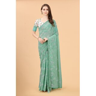                       Teal Colour Zoya Silk Digital  Printed Saree With Lace Border                                              