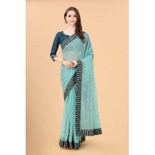                       Sky Blue  Colour Simar Silk Embroideried Saree With Lace                                              