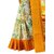 Yellow Flower Printed Cotton Silk Zari Border Saree With Blouse Piece