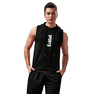                       HIT SQUARE Polyster Gym/Sports Hood Cotton Blend Tshirt For Men (Sports Fit)                                              