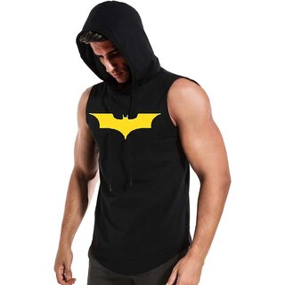                      HIT SQUARE Polyster Gym/Sports Hood Cotton Blend Tshirt For Men (Yellow Batman)                                              