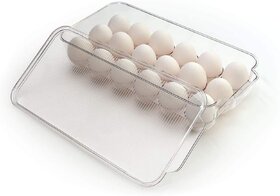 Stackable Acrylic Covered Egg Storage Box or Egg Trays for Refrigerator, Carrier Bin - Holds (18 piece)