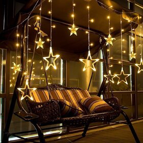 Laksh Fashion Decorative Star Curtain Led Lights For Diwali Christmas Wedding - 2.5 Meter (1 Curtain, 138 Led, 6+6 Star) , Diwali Star Light Curtain , Diwali Led Lights, Best Gift For Diwali Night Lamp (19 Cm, Multicolor)