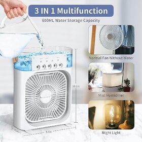 Portable Humidifier Mini AC, Table Fan, Desk Fan with USB-Powered, 3 Speed Modes, Mist Function, 7 Colors LED Light, 1/2