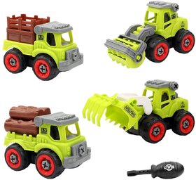 Farm Vehicles With Screw Driver Foldable Diy Truck Toy Pack Of 4 With 1 Screwdriver Tools, Farm Truck Vehicle Set Toys F