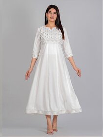 Radhika Fashion White Viscose Solid Stitched Dress For Woman