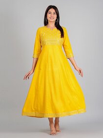 Radhika Fashion Mustard Viscose Solid Stitched Dress For Woman
