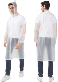 Aseenaa Women's, Men's Waterproof Raincoat Single Coating Reversible Rain Suit with Adjustable Cap, White