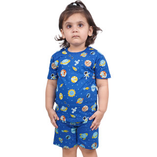                       Kid Kupboard Cotton Baby Girls T-Shirt and Short Set, Blue, Half-Sleeves, 3-4 Years KIDS6422                                              
