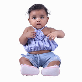                       Kid Kupboard Cotton Baby Girls A-Line Dress, Blue, 9-12 Months KIDS6430                                              