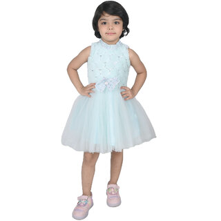                       Kid Kupboard Cotton Girls A-Line Frock, Light Blue, 6-7 Years KIDS6434                                              