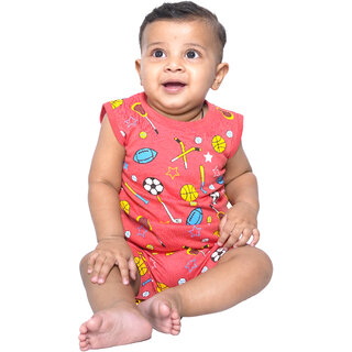 Kid Kupboard Cotton Baby Boys T-Shirt and Short Set, Pink, Sleeveless, 9-12 Months KIDS6437
