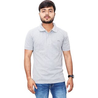                       Summer Beauty Solid Men Polo Neck Grey T-Shirt                                              