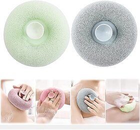 GLITZEN Bath Sponge Cleaning Brush Super Soft Exfoliating Bath Sponge Cleaning Brush, Massage Bath Sponge Ball with Suction Cup for Women Men (Multicolour) (PACK OF 2)