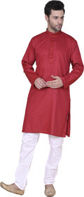 Mahadev Ethnic Traditional Men's Kurta Pyjama Set - Elegant  Comfortable Ethnic Wear (2pc Set) - Red Colour