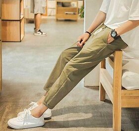 Roundfeet Men Solid Green Track Pants