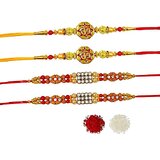 Pack of 4 Antiqworld Gold Plated Stone Rakhi Set for Brother/Bhaiya/Bh..