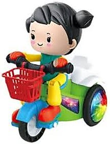 Toyz battery operated stunt tricycle bump and go dancing toy with 4D lights for kids (stunt tricycle girl)- Multicolor