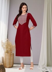 Embroidery Cotton Round Neck Straight Kurta for Women