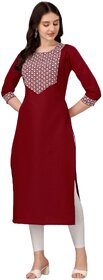 Women's Embroidery Cotton Round Neck Straight Kurta | Elegant Ethnic Wear for Casual and Festive Occasions