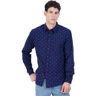                       Mens Navy All Over Print Cotton Shirts                                              