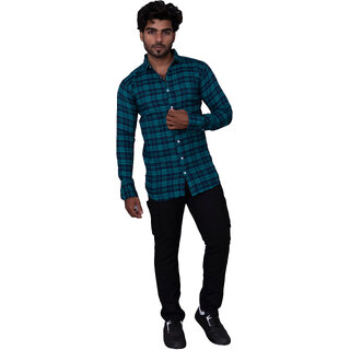                       Mens Dark blue Checked Cotton Shirts                                              