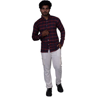                       Mens Dark Mustard & Navy Checked Cotton Shirts                                              
