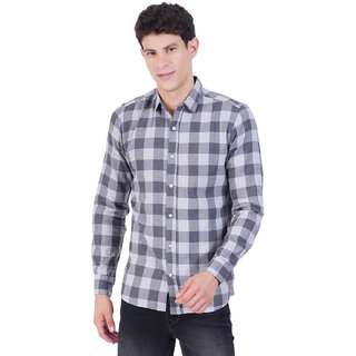                       Mens Dark Grey Checked Cotton Shirts                                              