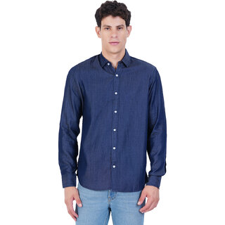                       Mens Denim Blue Checked Cotton Shirts                                              